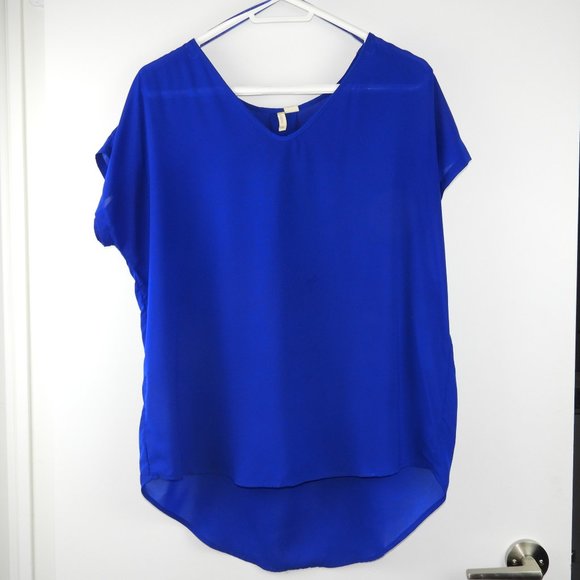 Cobalt Blue Short Sleeve Blouse Top - Picture 1 of 3